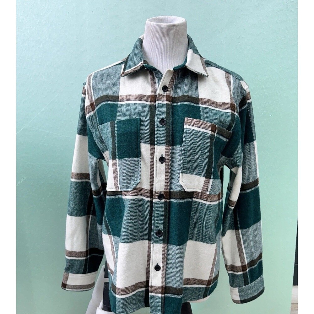 Zara Plaid Winter Cozy women Over shirt Green Size 13-14 CM 164 chest 40